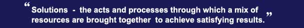 Solution - the acts and process through which a mix of resources are brought together to achieve satisfying results